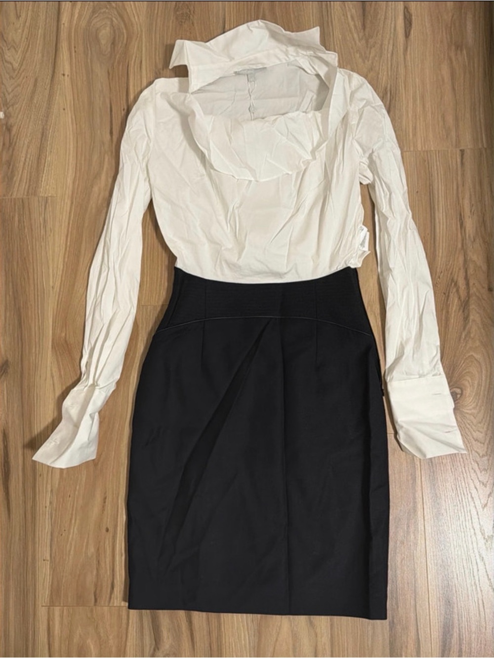 Gianfranco Ferré White Blouse with Black Midi Dress